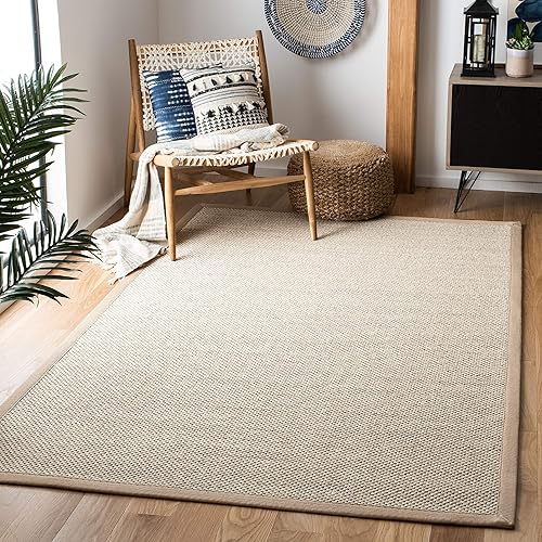 Safavieh Natural Fiber Collection NF143B Border Sisal Area Rug, 9' x 9' Square, Marble / Linen