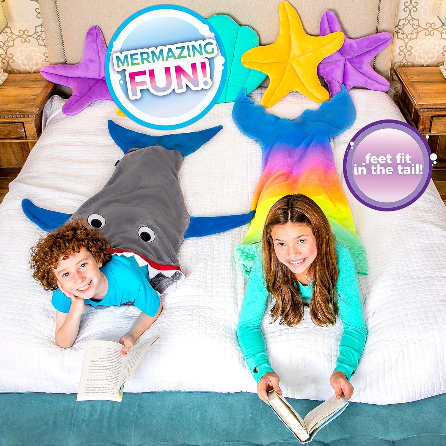 Blankie Tails, The Original Shark Tail Blanket with Luxurious Minky Fleece Shark Tail, for Kids Gray and Deep Blue - Image 5