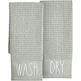 Rae Dunn Hand Towels, Embroidered Decorative Hand Towel for Kitchen and Bathroom, 100% Cotton, Sage- Wash/Dry, 16"x 26"