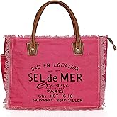 Sel de Mer Canvas Tote Bag for Women with Leather Handles, Shoulder Bag, Casual Everyday Purse, Beach, Travel, Shopping Bag