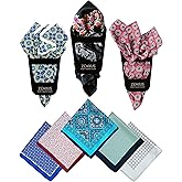 ZENXUS Printed Pocket Squares 8-Pack, plus 3 Folds Holder, Penetrating Printed Men's Handkerchiefs, Sewn by Hand