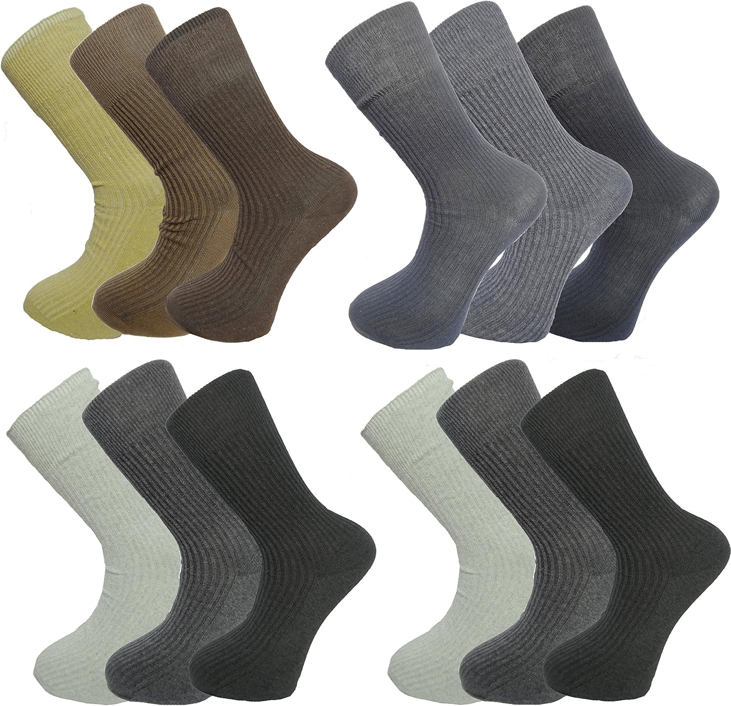 6/12 Pack NonElastic Men’s Socks Assorted Lot 100 Cotton Rich Ankle
