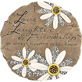 Carson Friendship Garden Stone, Garden Decor Stepping Stones with Beadworks Decorative Home Accent, Daisy, Round, 9 x 9.25 inches