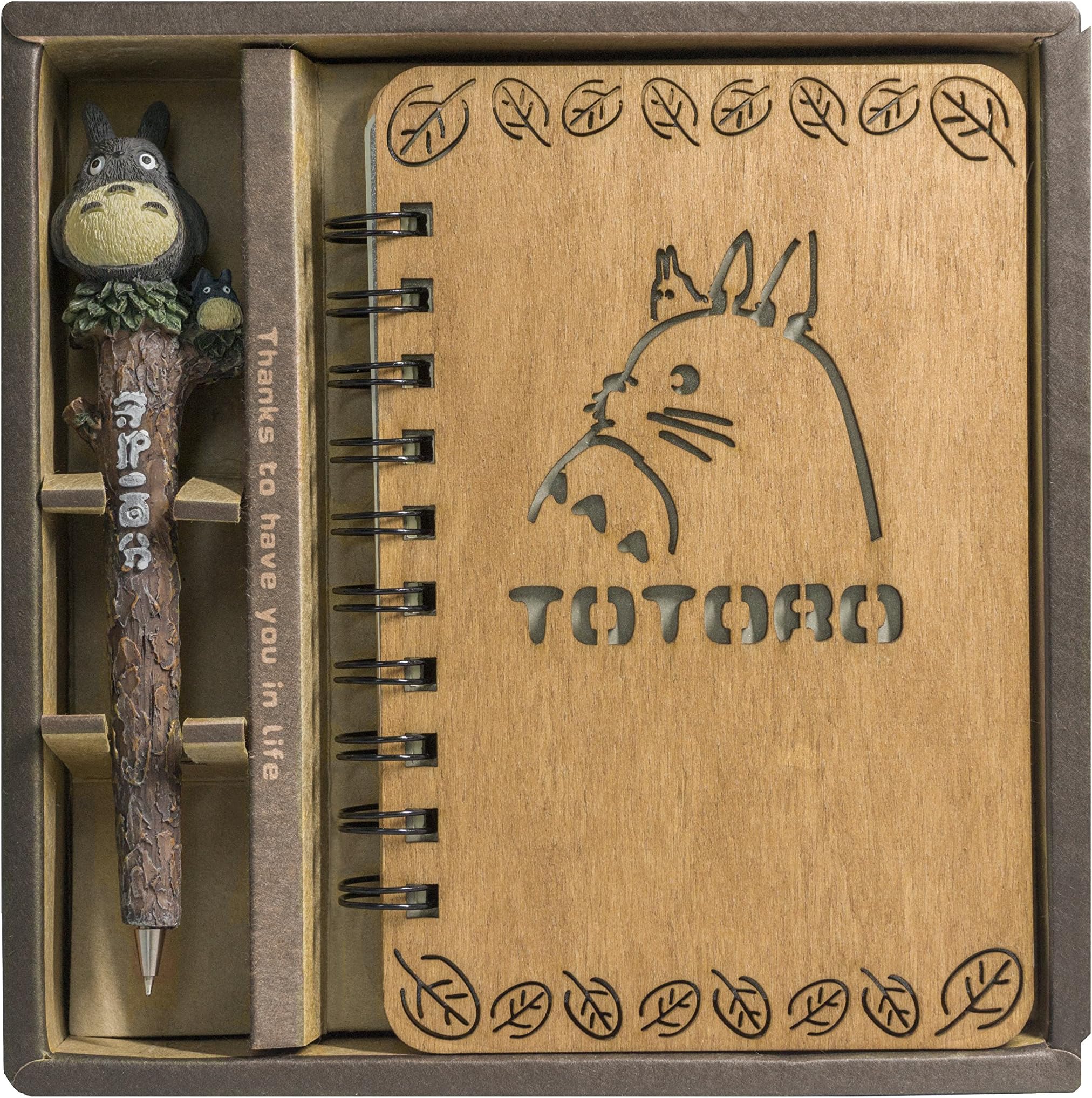 GurittaQQW My Neighbor Totoro Vintage Wooden Cover Notebook Journals Diary Sketchbook Study Spiral Writing Notebook Wonderful Creative Kids Gift for Totoro's Fan with Cute Anime Pen Set Hardcover