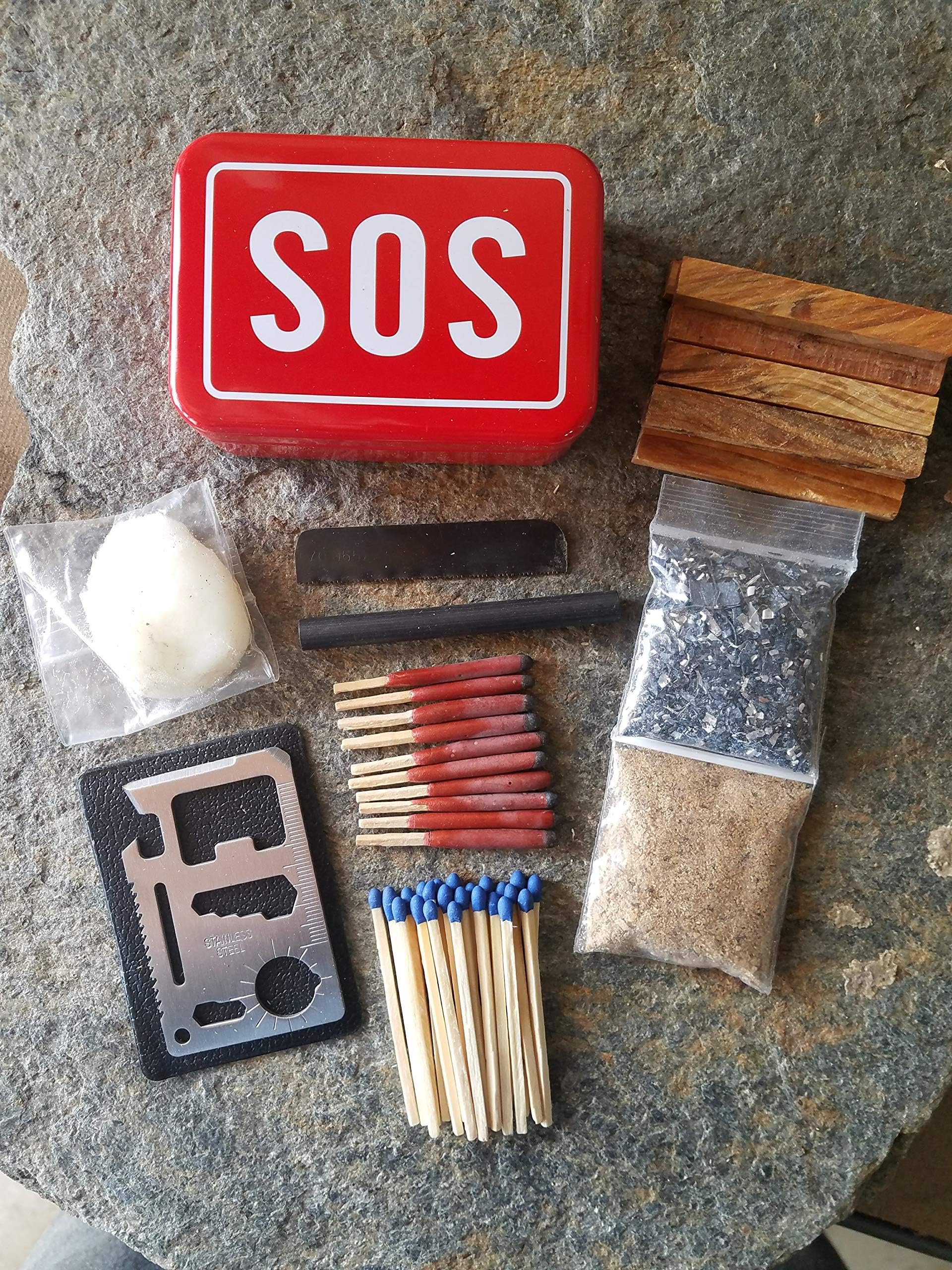 PBL SOS Emergency Fire Starting Kit Survival Magnesium Fatwood Stromproof Matches Ferro Rod Backpacking Hiking Camping Bushcraft