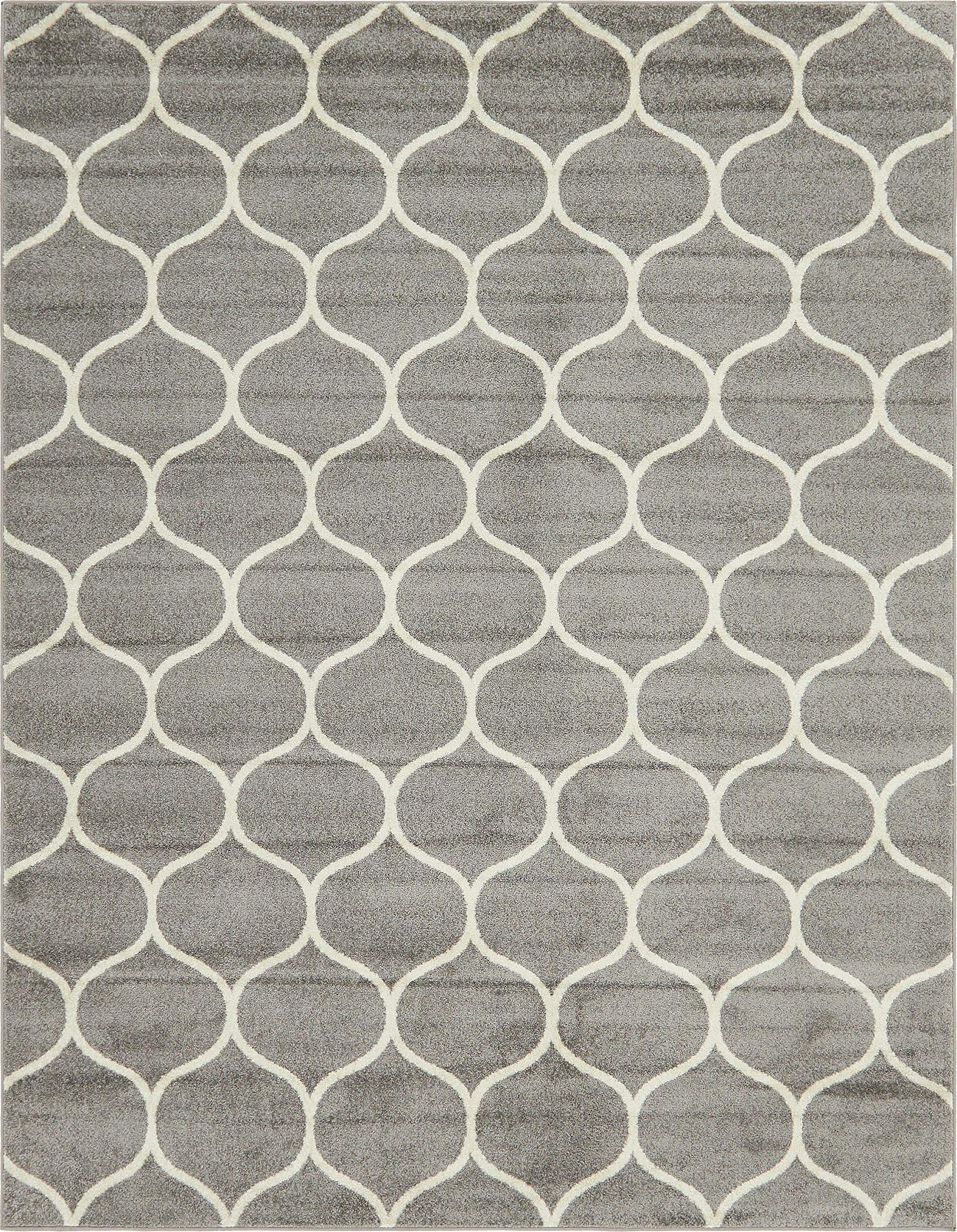 Unique Loom Trellis Frieze Collection Lattice Moroccan Geometric Modern Light Grey Rug