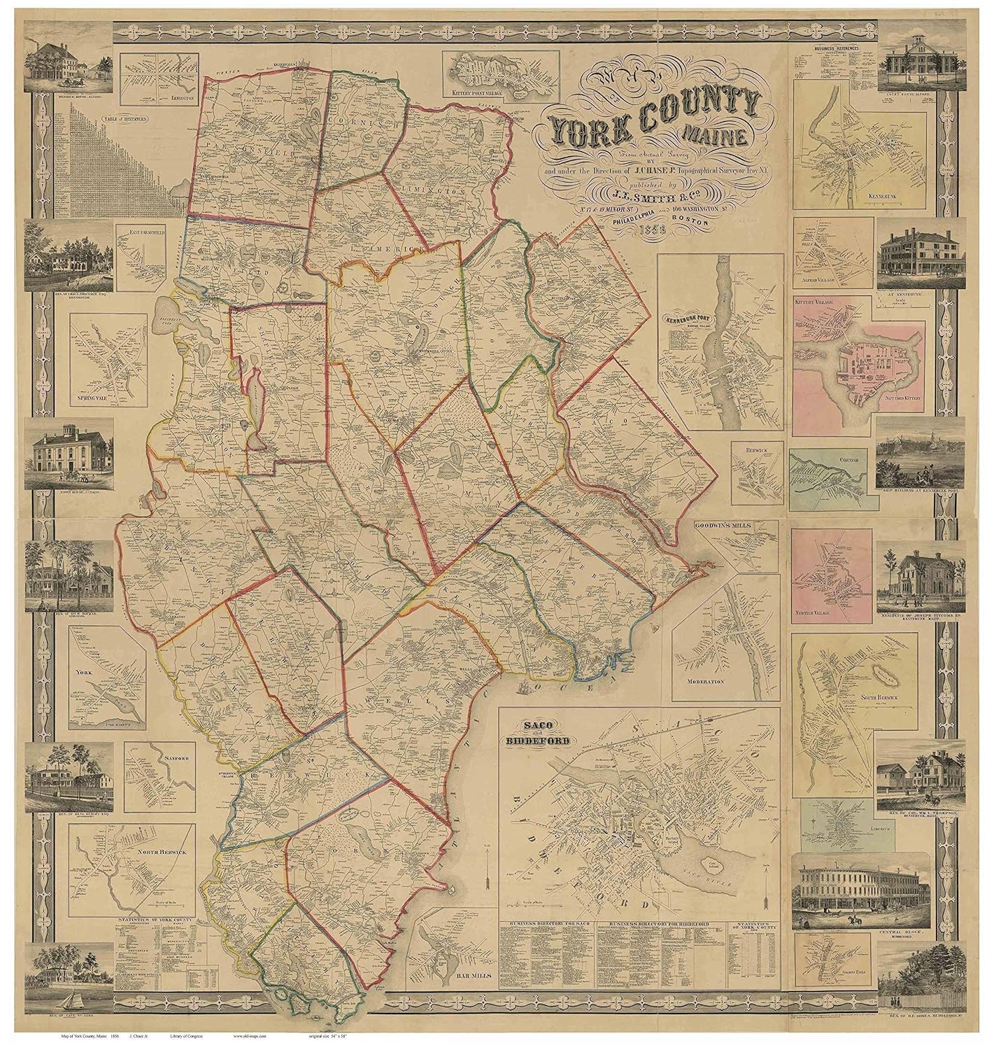 Amazon Com York County Maine 1856 Wall Map With Homeowner Names Old Map Reprint Handmade
