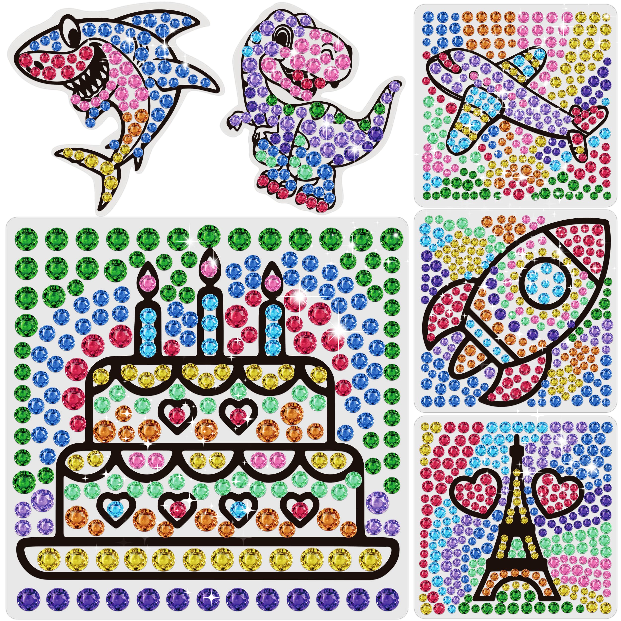 Yazhiji 6 Sheets Diamond Window Art Craft Kits for Kids, Suncatcher Kit for Ages 6 7 8 9 10 Eiffel Tower Plane Shark DIYPainting Kit for Girls or Boys Age 6+ Gemstone Sticker as Party Decor