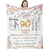 Ruvinzo 90th Birthday Gifts for Women, Best Gifts for 90 Year Old Woman, 90th Birthday Ideas, Gift for 90 Year Old Woman, 90-Year-Old Birthday Gift for Women, 90th Birthday Blanket 60” x 50”