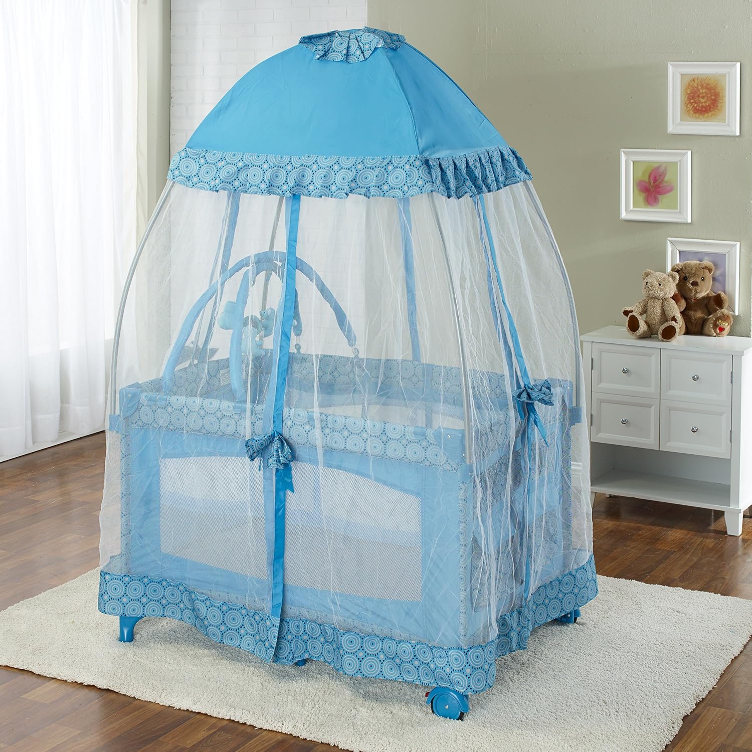 big oshi playard with mosquito net in pink