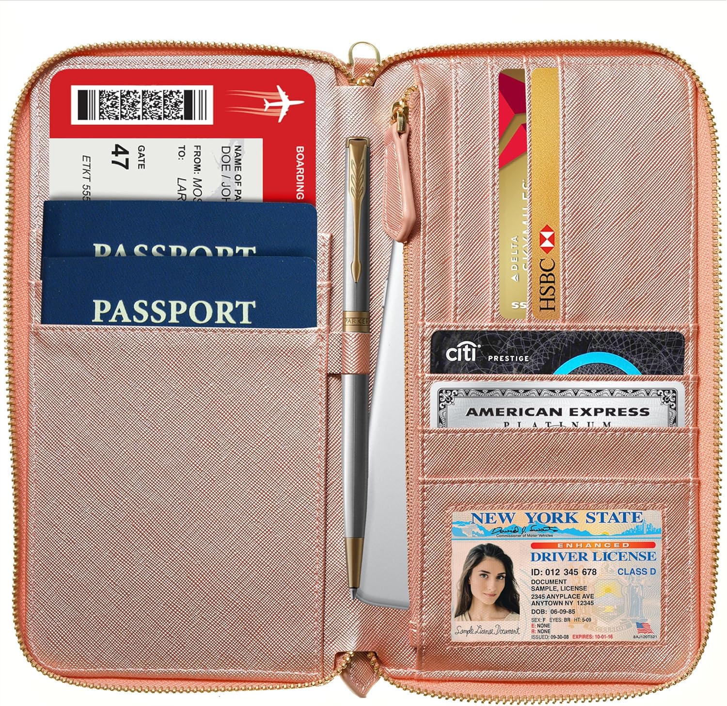  | Travel Document Organizer - RFID Passport Wallet Case Family Holder Id Wristlet (Rose Gold) | Passport Wallets