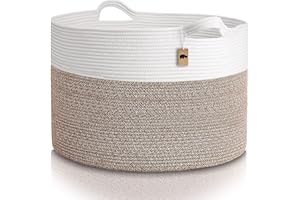 Little Hippo XXXL Cotton Rope Basket (22"x14") 100% Natural Cotton! Baby Gift, Large Blanket Storage for Living Room, Toy and Pillow Organizer (White & Brown)