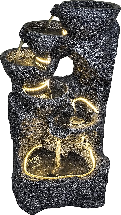 Kaarigari Artifacts 5 Bowl Rock Water Fountain for Home Decor/Garden/Indoor Decor/Outdoor Decor/Office (Black Stone)