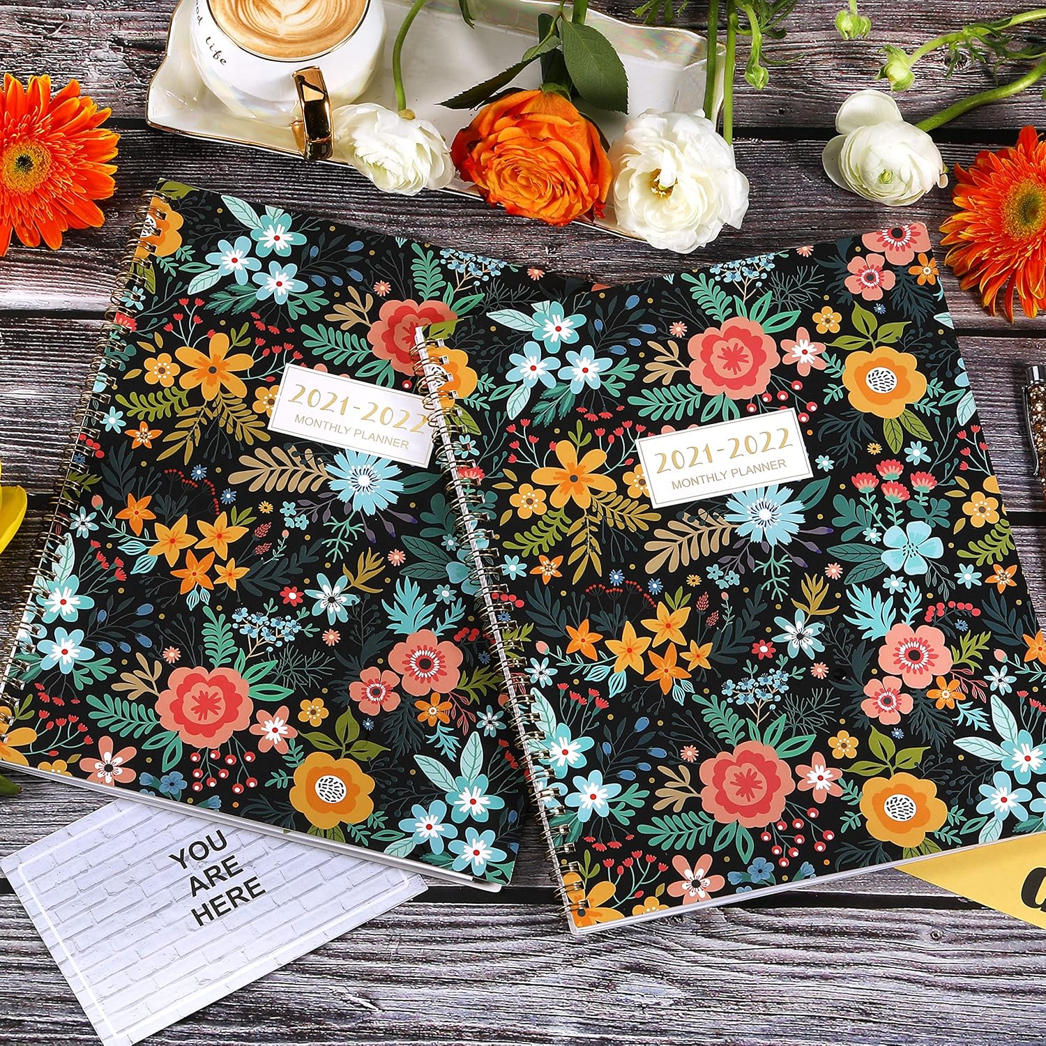 2021-2022 Monthly Planner - 18-Month Planner with Tabs & Pocket, Contacts and Passwords, 8.5" x 11", Thick Paper, Jul. 2021 - Dec. 2022, Twin-Wire Binding - Black Floral : Office Products