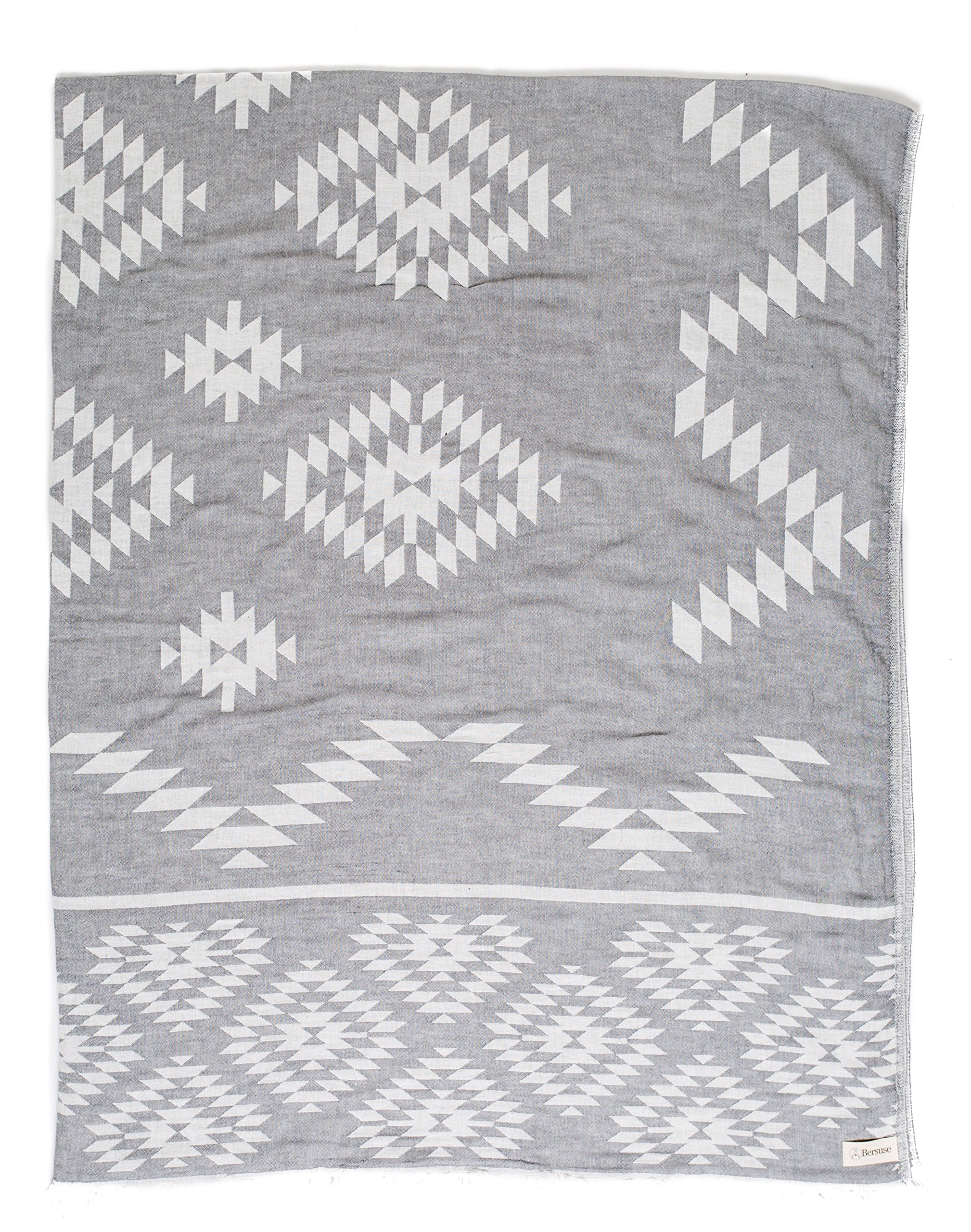 Bersuse 100% Cotton - Teotihuacan XL Throw Blanket Turkish Towel - Silver Grey