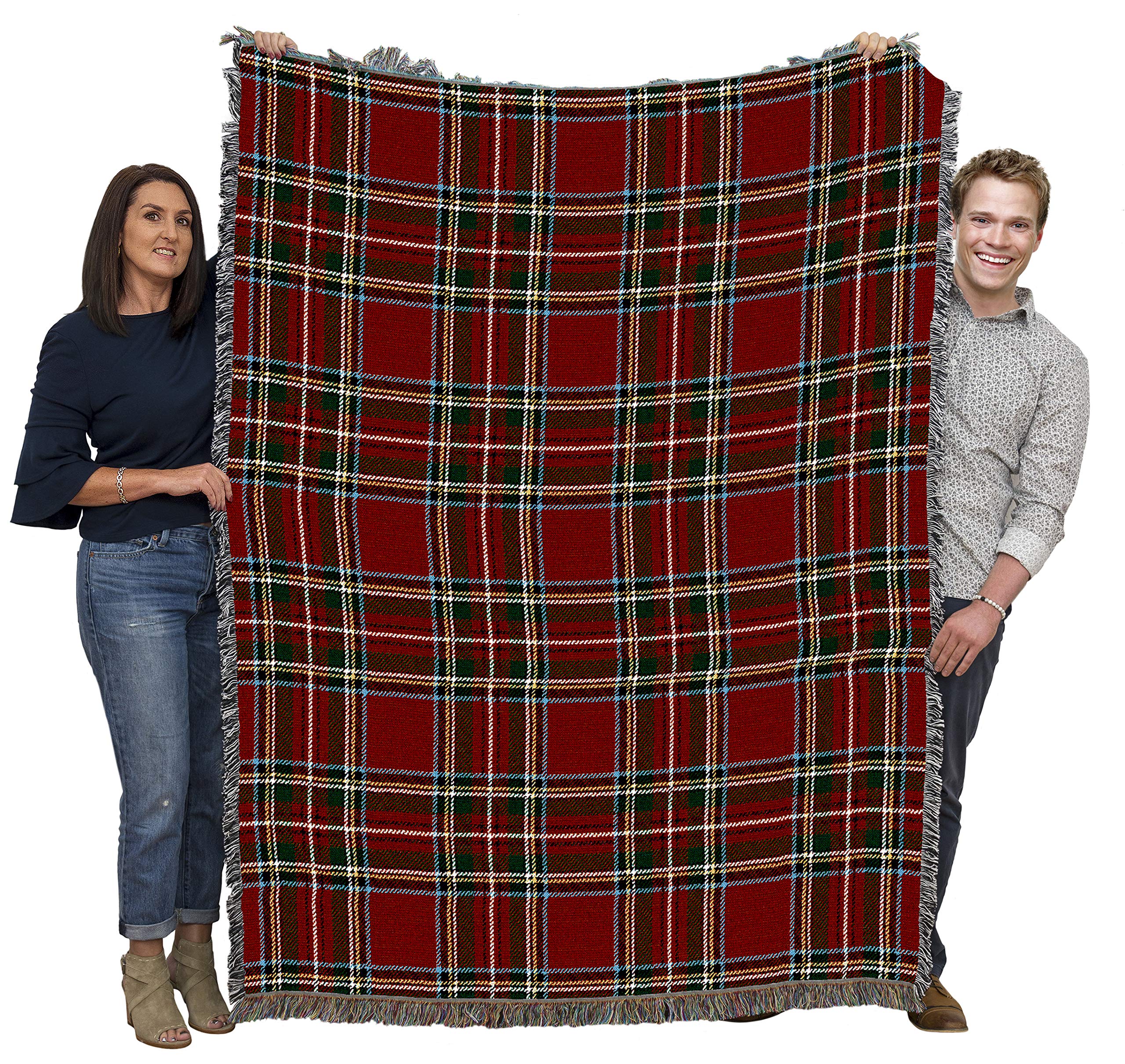 Photo 1 of Pure Country Weavers Plaid Blanket Stewart Royal Tartan - Patterns Gift Tapestry Throw Woven from Cotton - Made in The USA (72x54)