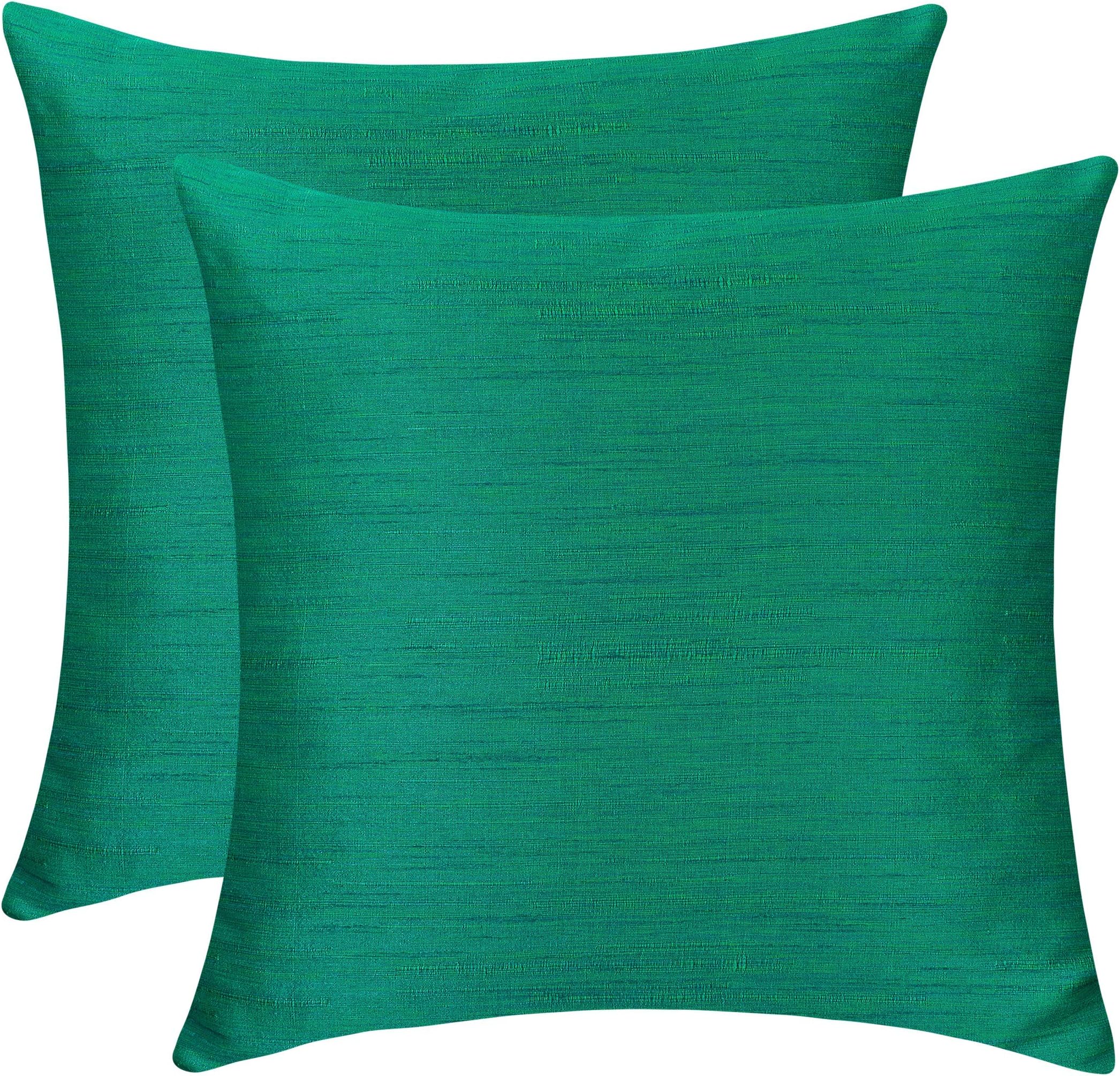 Emerald Green Green Throw Pillow Covers (Set of 2 Covers, Faux Raw Silk, Emerald Green Green, 14x14 inches)