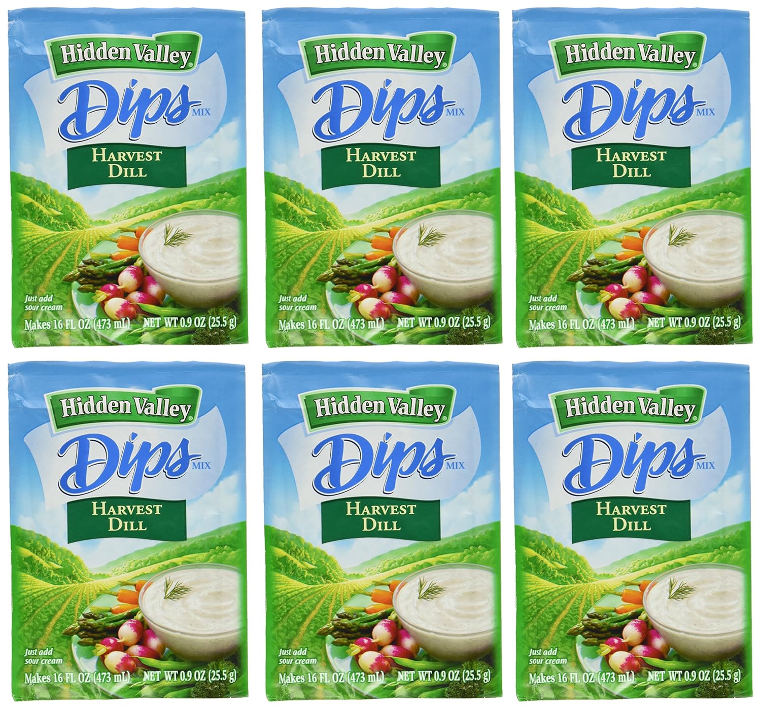 Hidden Valley Dips Mix, Harvest Dill .9 Oz Packets (Pack of 6) Food