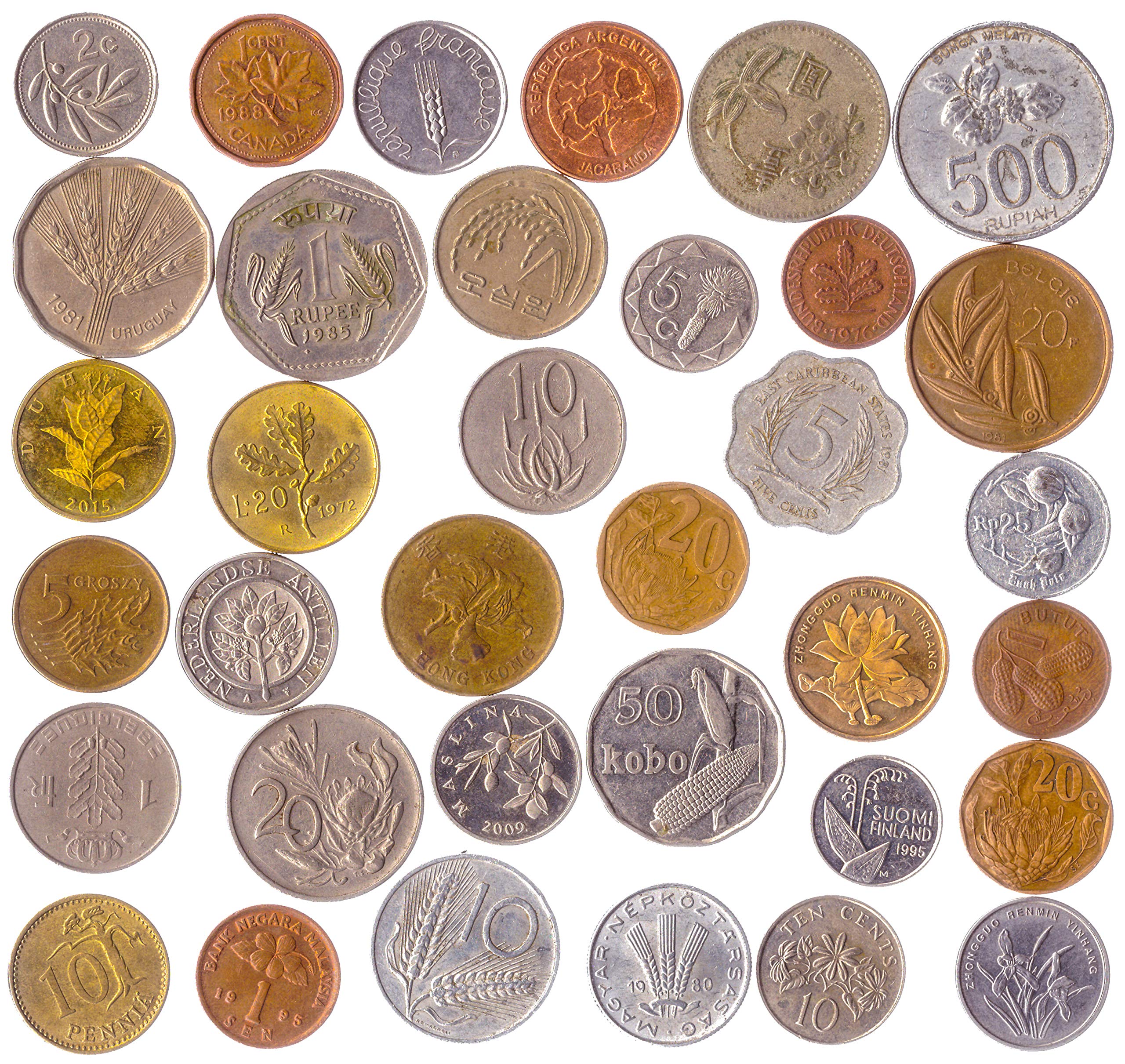 10 Different Coins With Plants: Trees, Grasses, Flowers, Leafs, Grains, Fruits, Blossoms