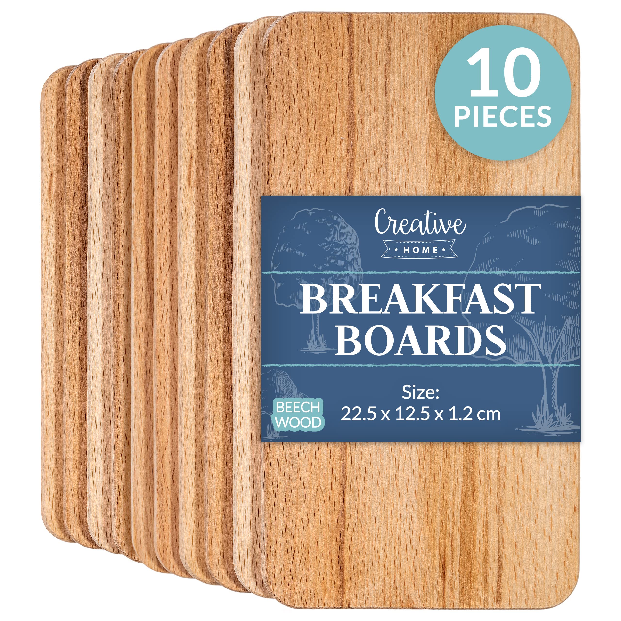 Creative Home 10 x Small Wooden Cutting Chopping Board | 22.5x12.5x1.2cm | Natural Beech Wood - Better Than Bamboo | Rectangular Kitchen Board | for Meat, Fruit, Bread, Serving Platter | Reversible
