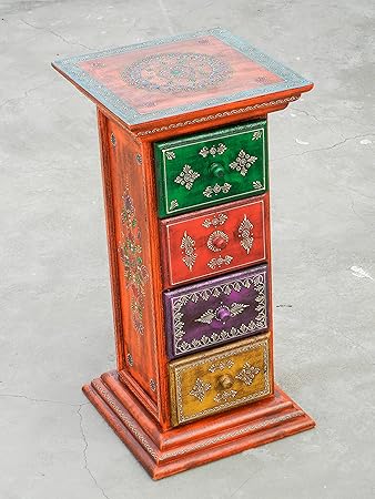 Shivay Arts Wooden Ethnic Multicolor Sturdy Pillar Chest With 4 Drawers