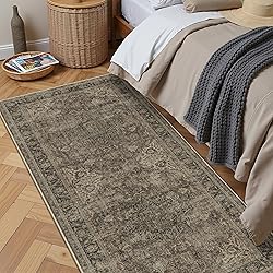 WondRg 2x6 Washable Brown Vintage Runner Rug for