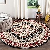 SAFAVIEH Easy Care Collection Area Rug - 6' Round, Black & Red, Hand-Hooked, Non-Shedding & Easy Care, Ideal for High Traffic