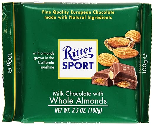 Amazon Com Ritter Sport Choc Bar Milk Whole Almond 3 5 Oz Candy And Chocolate Bars Grocery Gourmet Food