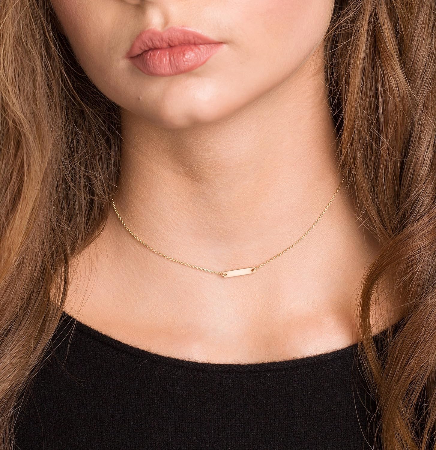 Small Horizontal Gold Bar Necklace·14K Gold Filled·Initial