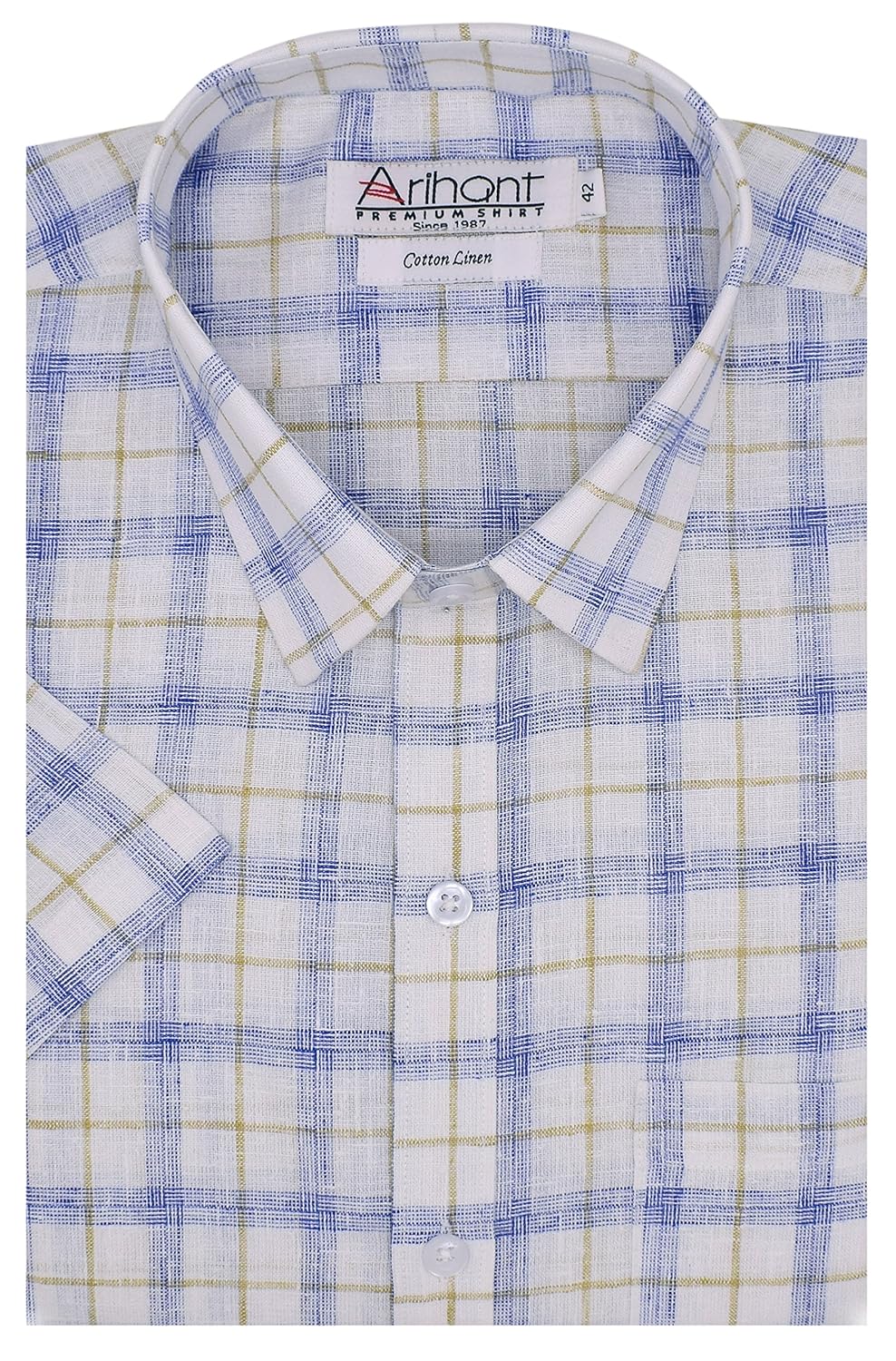 arihant men's checkered half sleeves reguler fit cotton linen formal shirts