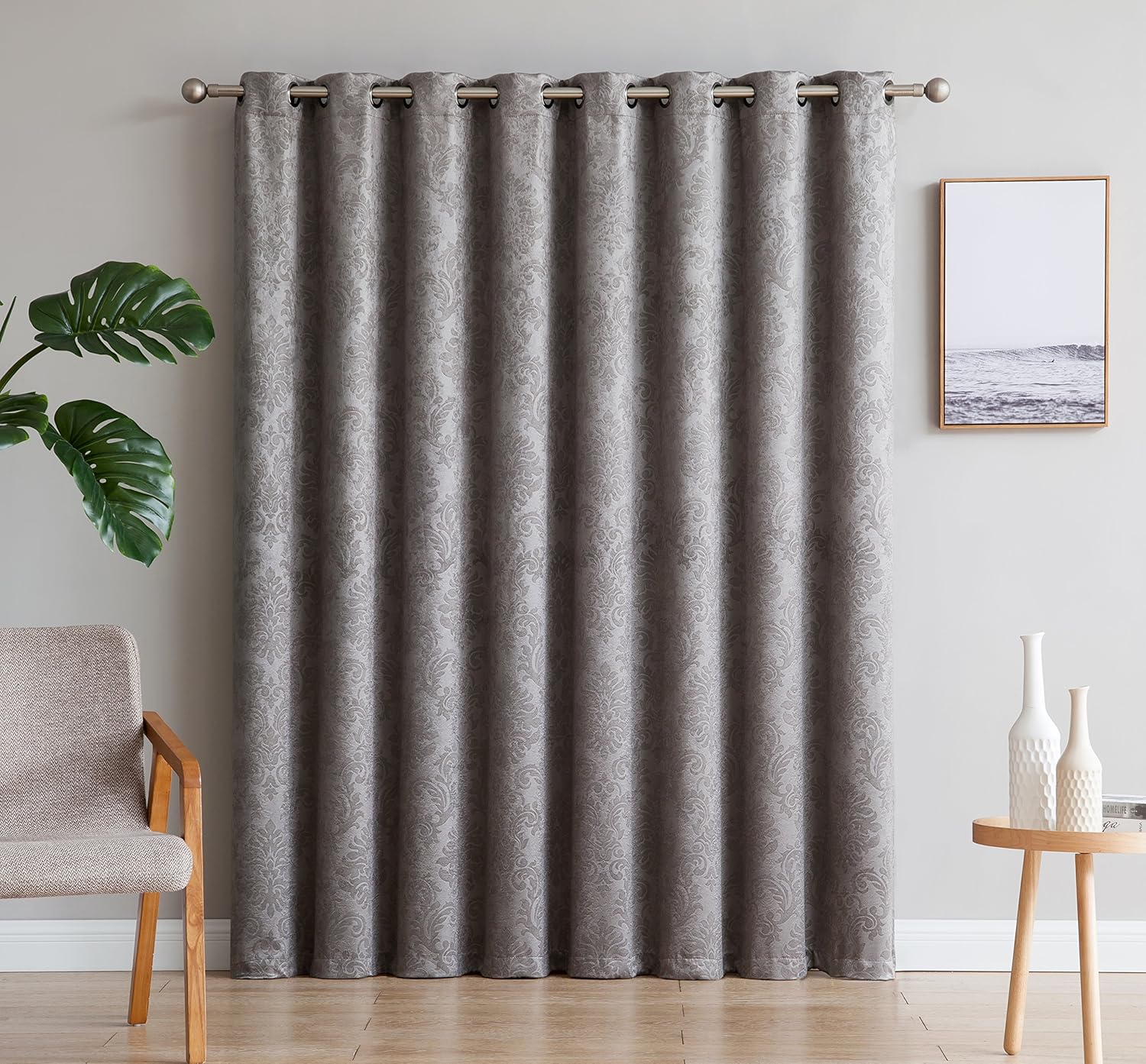AsaTex Loretta - 1 Embossed Patio Extra Wide Curtain Panel with 16 Grommets - Thermal Weaved Blackout - Noise Reduction Fabric - Ideal for Sliding and Patio Doors (Patio 102 W x 84, Charcoal)