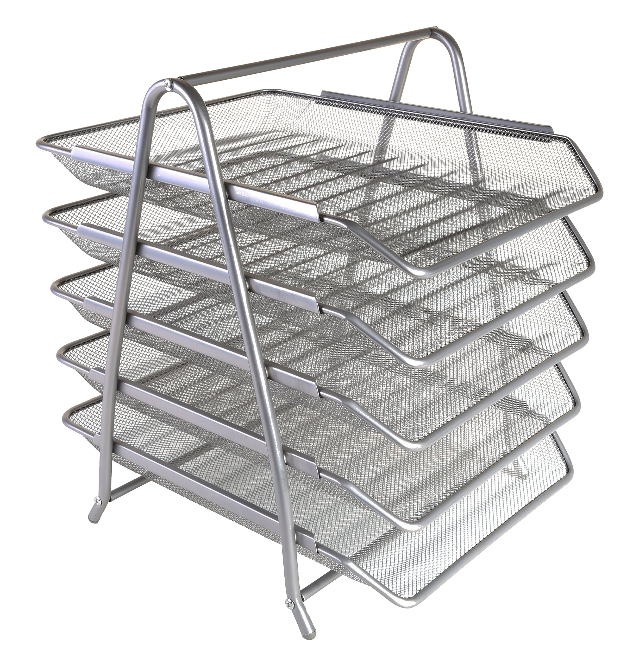 OSCO 5-Tier Wire Mesh Letter Tray Desk Organiser, Steel Mesh Paper Filing Rack, A4 & Foolscap Document Sorter for Office & Home, Easy Assembly, Durable & Space-Saving, Silver