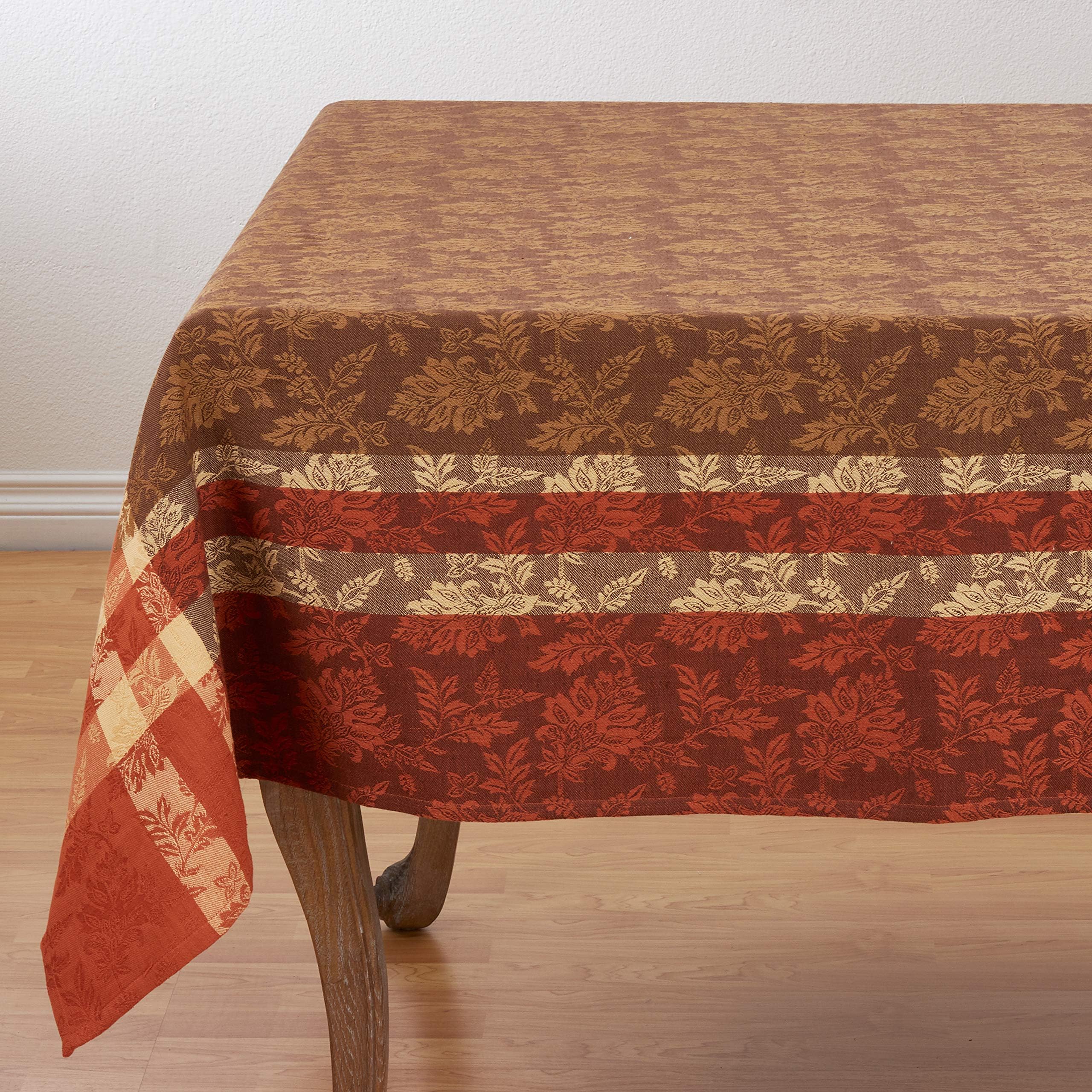 Occasion Gallery Terracotta Orange 100% Cotton Fall Autumn Thanksgiving Holiday Leaf Tablecloth, 70" Square