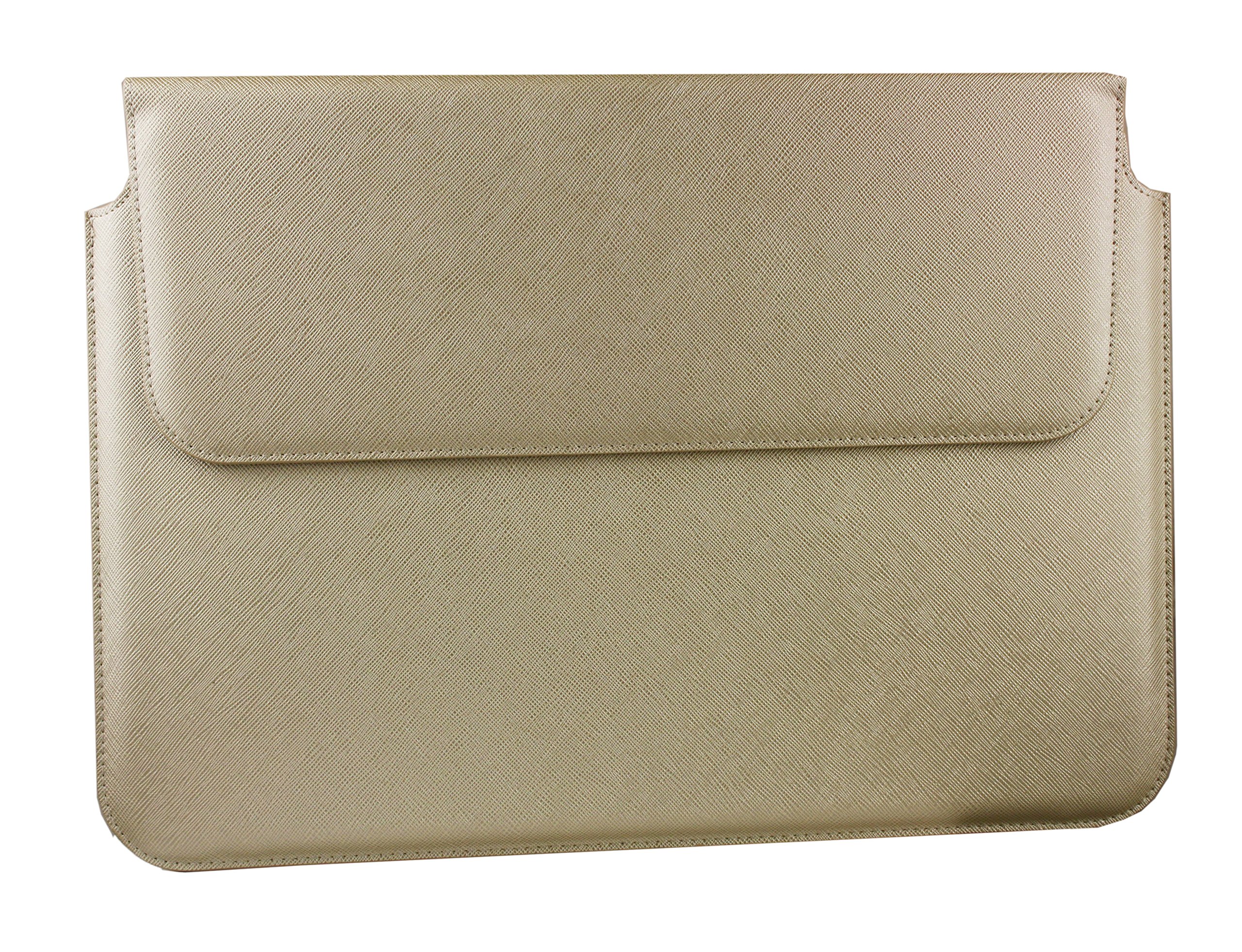 Emartbuy Gold 13.3-14.5 Inch Premium PU Leather Magnetic Folio Wallet Case Cover Sleeve Compatible with Laptops Listed Below — image 1