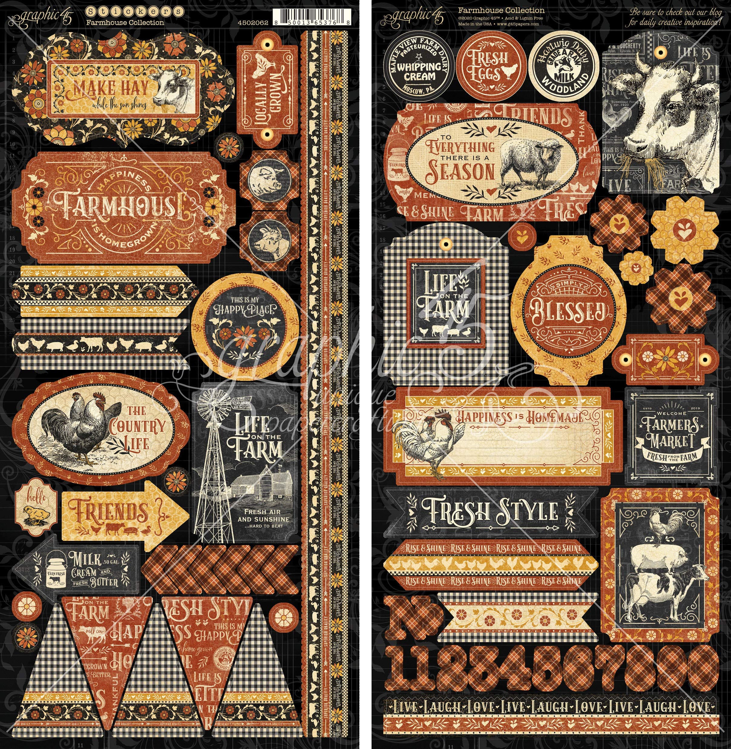 Graphic 45 Farmhouse Stickers 12X12, cardstock, Assorted, One Size