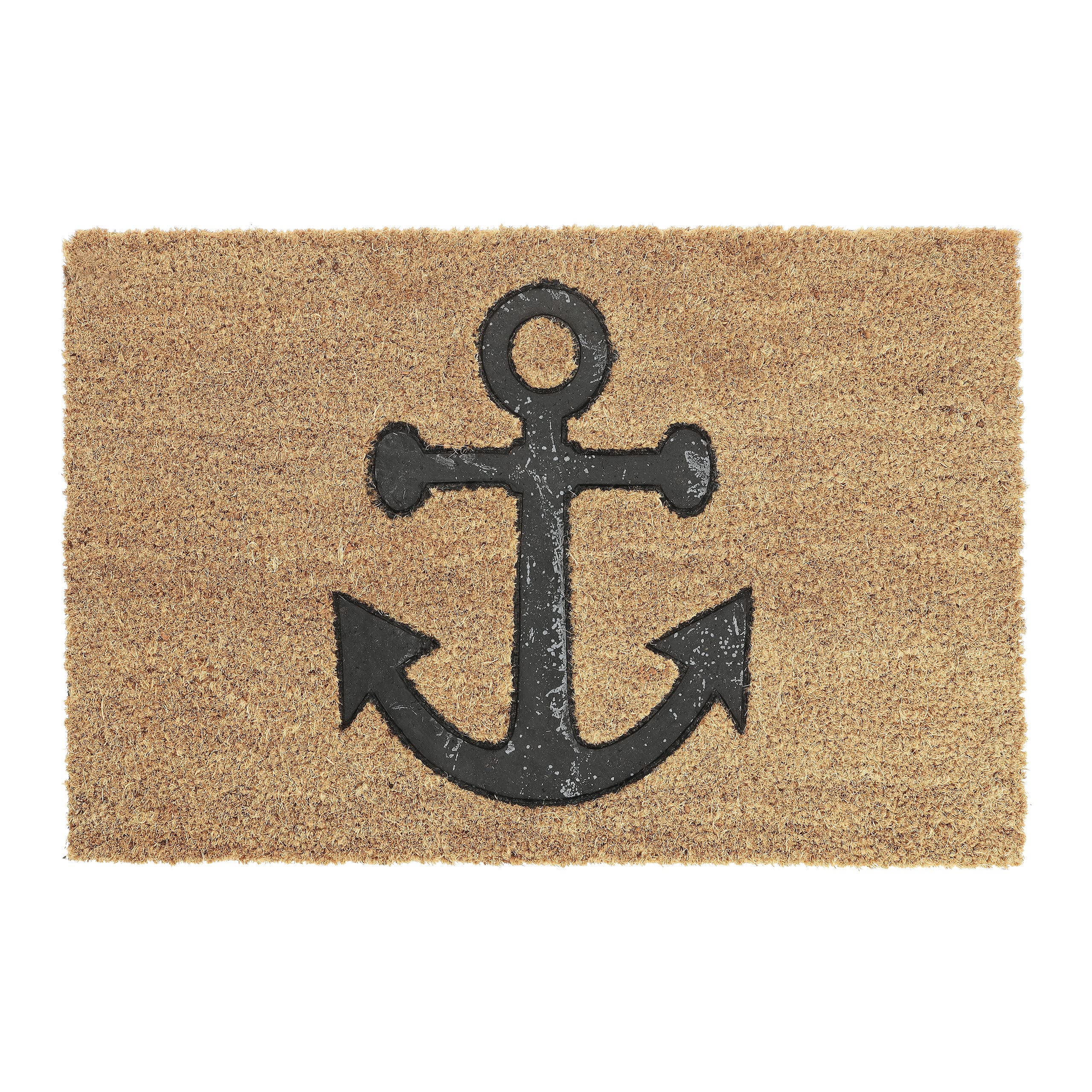 Relaxdays Nautical Anchor Doormat Coir, 40 x 60 cm, Door Mat Inside & Outside, Non-Slip, Rectangular, Coir/Black