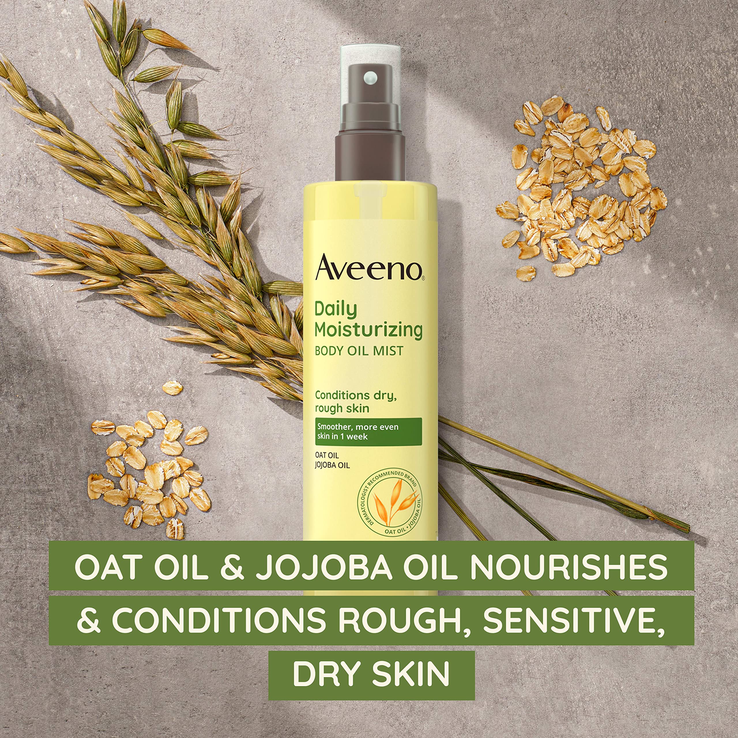 Aveeno Daily Moisturizing Dry Body Oil Mist with Oat & Jojoba Oil for Dry, Rough, Sensitive Skin, Lightweight, Non-Greasy, Body Spray, Paraben, Silicone & Phthalate-Free, 6.7 fl oz