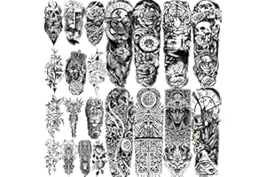 COKTAK 21 Sheets Extra Large Black Temporary Tattoos For Women Adults Greek Myth With 8 Sheets Full Arm Sleeve For Men Maori Warrior Compass and 13 Sheets Fake Large 3D Tatoo Stickers