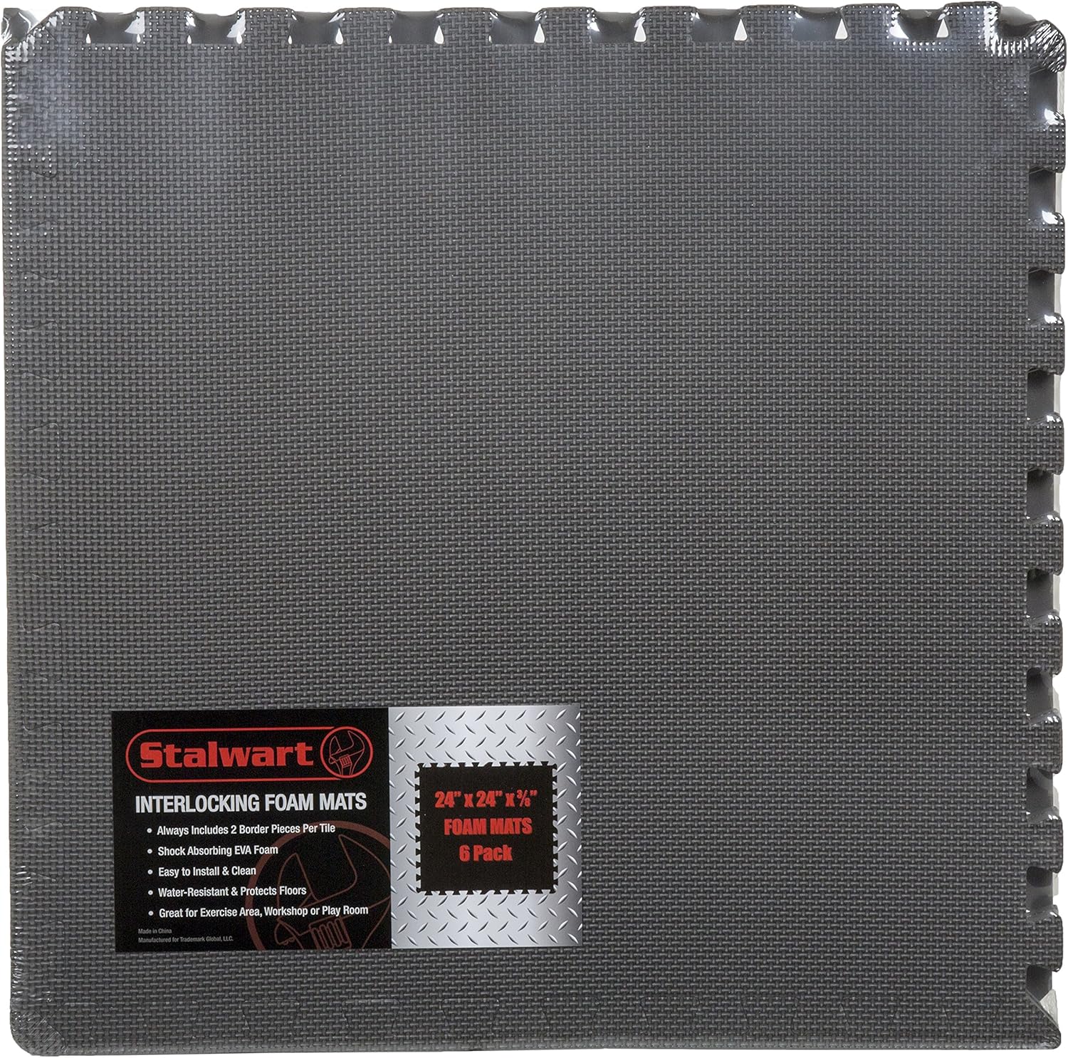 Foam Mat Floor Tiles, Interlocking EVA Foam Padding by Stalwart – Soft Flooring for Exercising, Yoga, Camping, Playroom – 6 Pack, .375 inches thick, 24" X 24" X 0.375", Gray, Model:75-ST6004 : Sports & Outdoors
