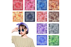 12 pack Bandanas, 22X22 inch Paisley Print Bandana, Dye Bandana Boho Head Wrap Headwear Bandanas for Men Women Cowboy Wristba