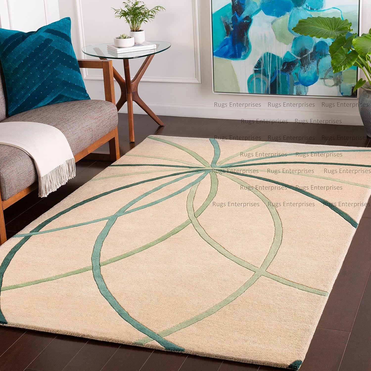 Buy Modern Handmade Woolen Carpet by Rugs Enterprise for Living Room