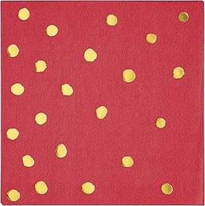 Classic Red and Gold Foil Dot Beverage Napkins, 48 ct