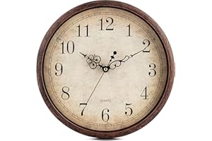 Bernhard Products Vintage Brown Wall Clock Silent Non Ticking 12 Inch Quality Quartz Battery Operated Round Decorative Easy to Read for Home Kitchen Living/Dining Room Bedroom Office Classroom School
