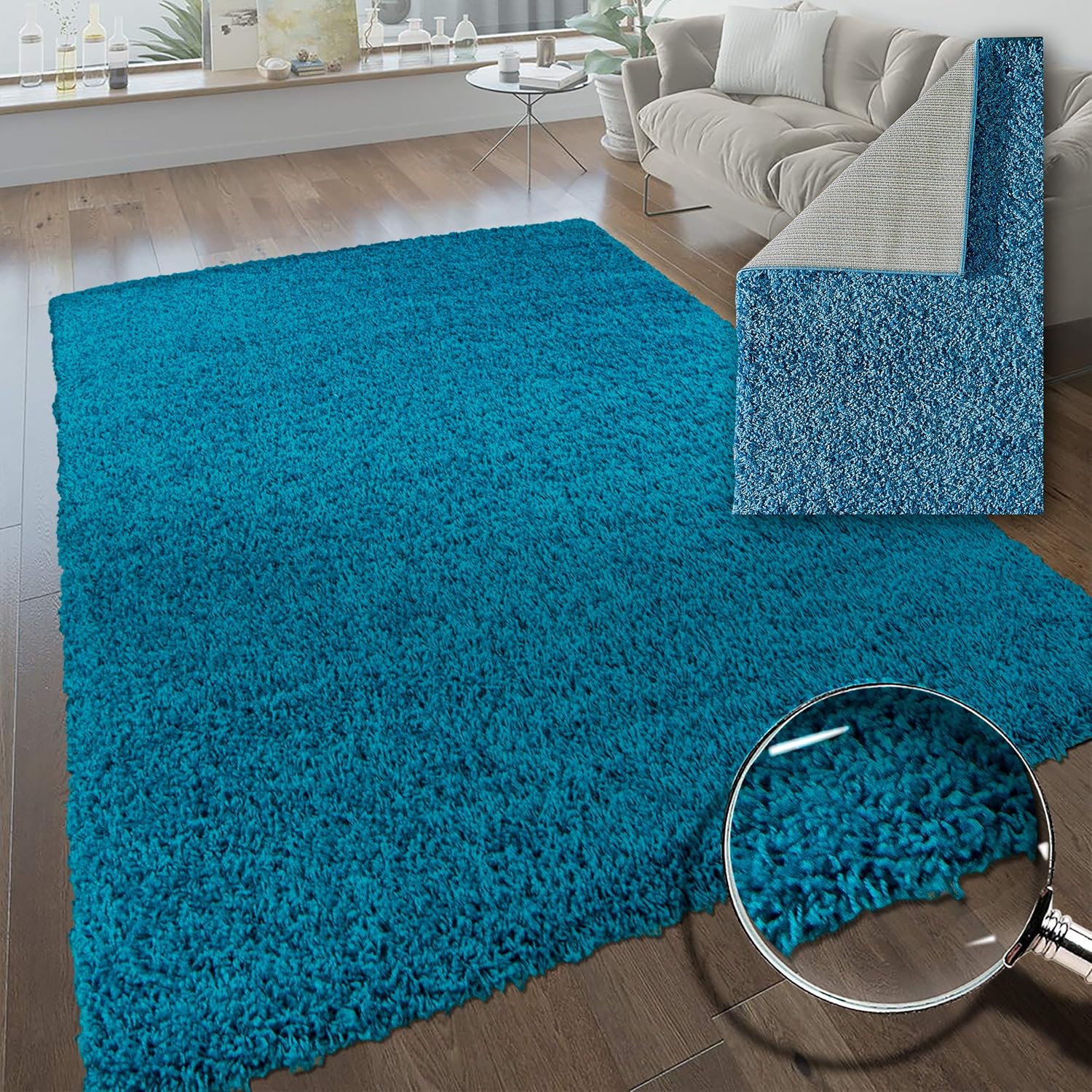 A2Z Rug ( 60x110 cm ( 2ft x 3ft8") Teal ) Cozy Shag Collection Solid 5.