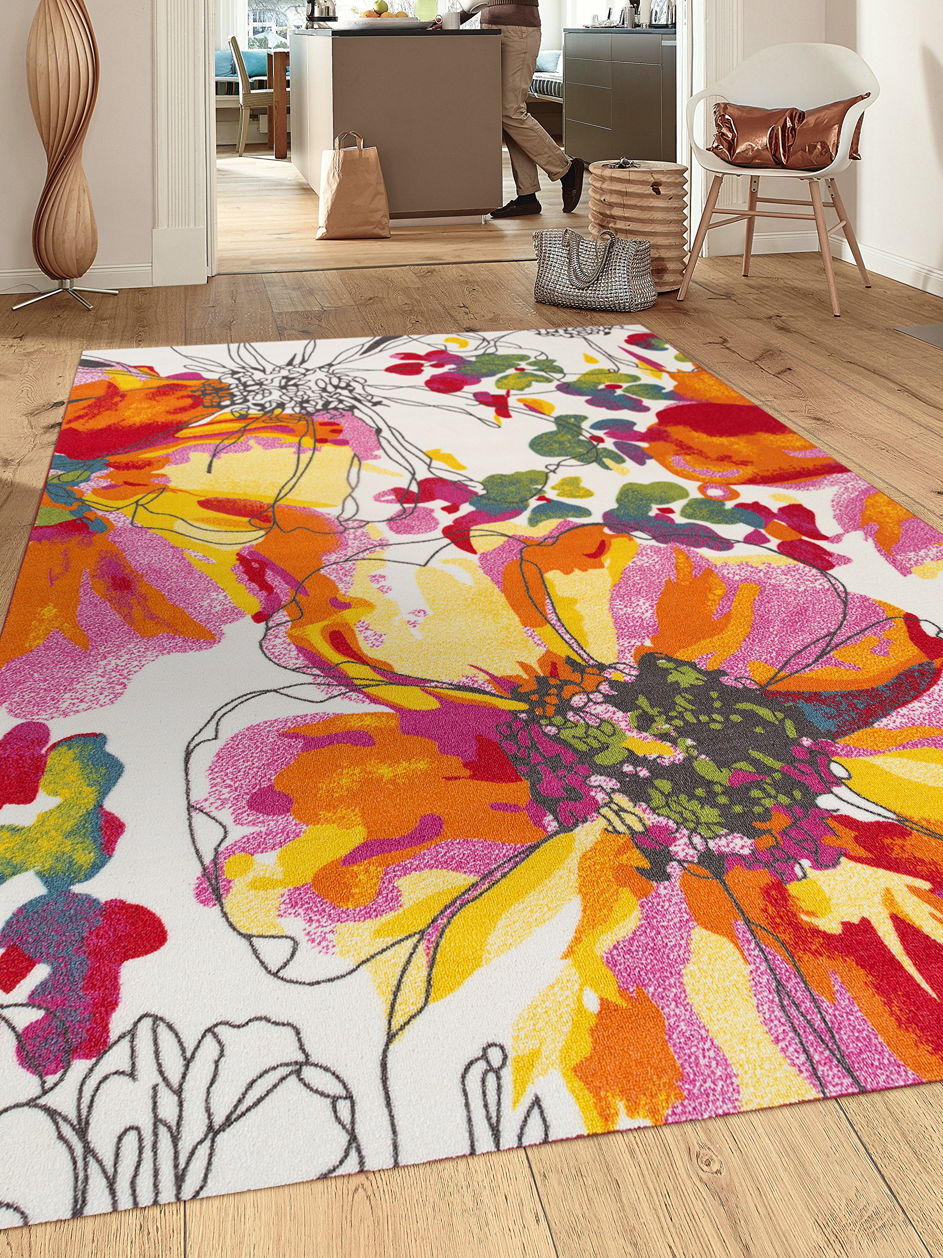 Modern Bright Flowers Non-Slip (Non-Skid) Area Rug 5 X 7 (5' 3" X 7' 3") Multi
