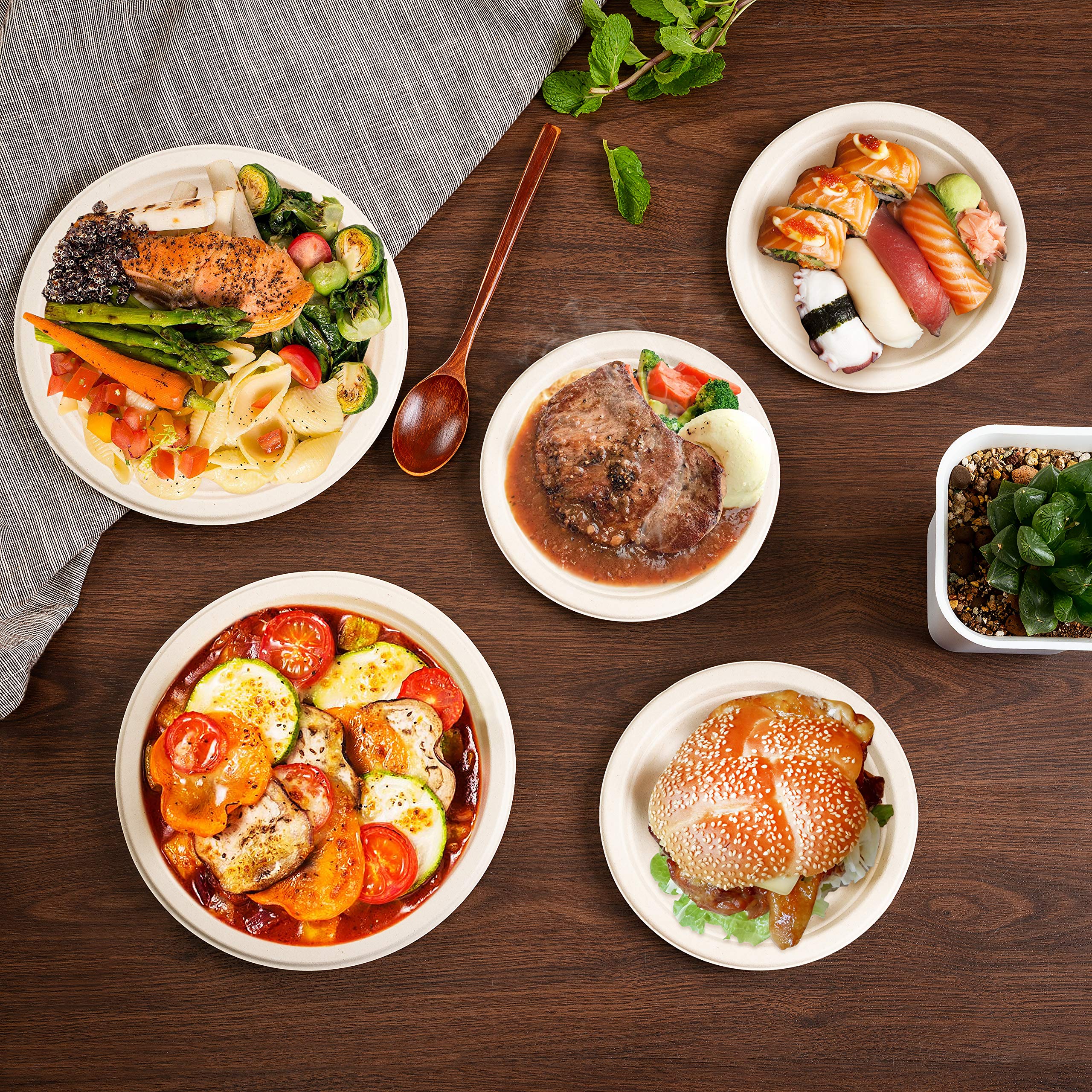 Eco Friendly Natural Plates | Special Mixture of Bamboo & Sugarcane | 100 COUNT | Premium Quality | Compostable & Biodegradable | Plastic & Paper Plates Alternative | FDA Approved | Pandish