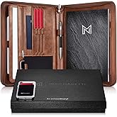 NERO MANETTI- Zippered Vegan Leather Padfolio/Portfolio Pad Holder-Business PU Leather Notepad Folder for Resumes, Interviews, iPad/Tablet, Phone, Legal Pad Notebook Executive Binder for Women, Men