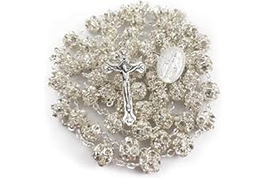 NAZARETH STORE White Zircon Clear Crystals Beads Rosary Necklace Miraculous Medal & Crucifix