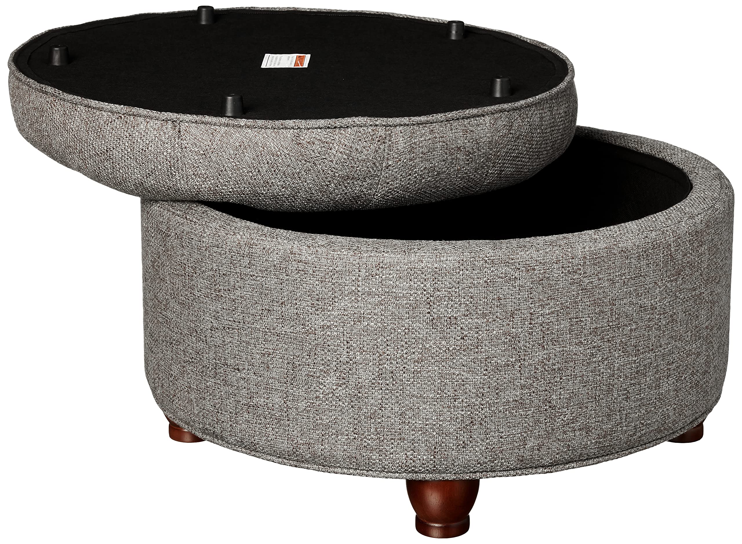 Homepop Home Decor | Button Tufted Woven Round Storage Ottoman | Ottoman with Storage for Living Room & Bedroom (Dark Gray) - Image 3