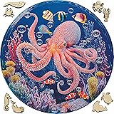 Wooden Jigsaw Puzzles for Adults - Animal Shaped Puzzles - Round Wooden Ocean Puzzles - Christmas & Birthday Gift Idea - Octopus